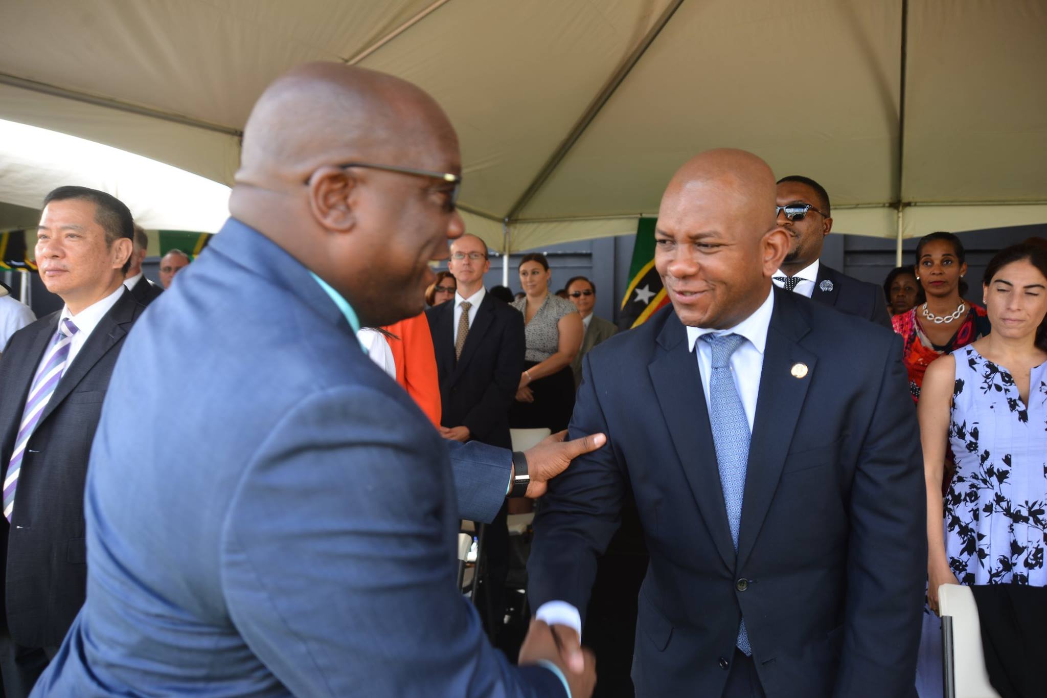 THE FEDERATION OF ST KITTS AND NEVIS 33RD INDEPENDENCE DAY NATIONAL PARADE AT WARNER PARK - OAS Representative, Mr Terence Craig Greets the Prime Minister, The Honourable Dr Timothy Harris at the National Independence Day Parade(September 19, 2016)